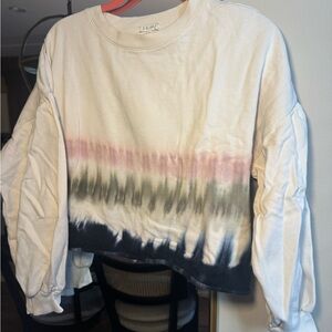 Z Supply Cropped Tie-Dye Sweatshirt in Cream, Pink, Olive & Navy